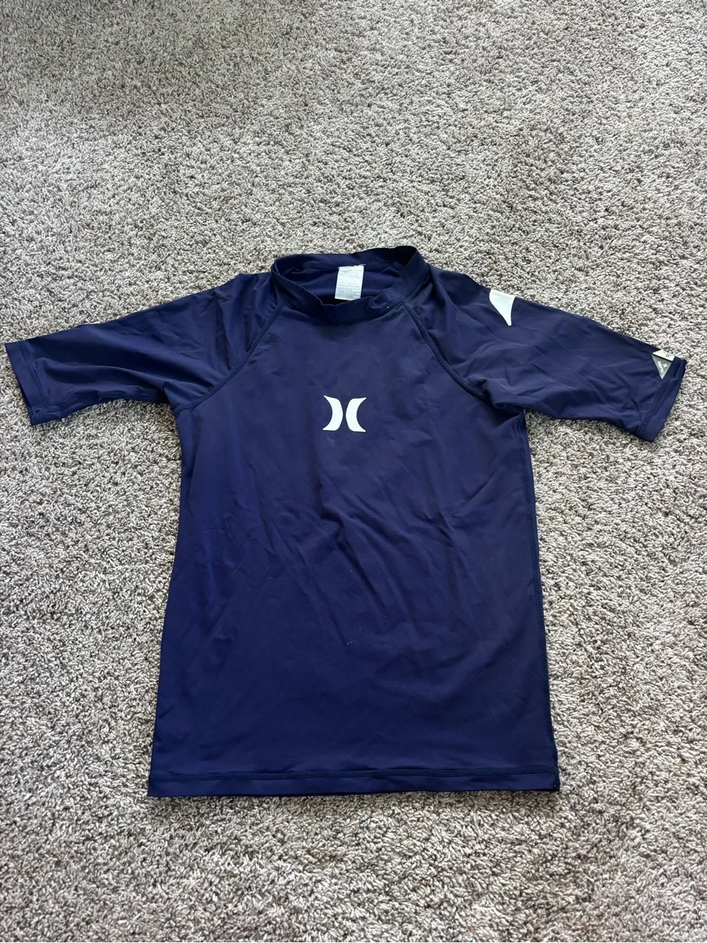 Hurley Youth Boys Medium Short Sleeve Rash Guard Swim Shirt Navy UPF 40